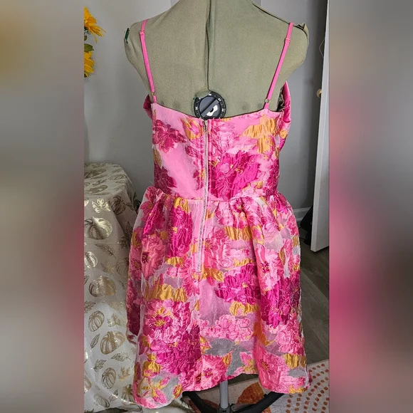 ShowPo Brailey Sweetheart Bustier Mini Dress in Pink Jacquard Sz 16 - Picture 3 of 14